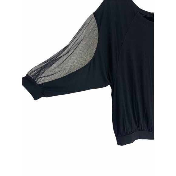 Size XS X-SMALL NEW$79.00 NINE WEST BLACK BLOUSON TOP SHEER 3/4 BALLOON SLEEVES - Picture 3 of 5